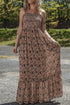 Botanical Print Shirred Bodice Tiered Flowy A-Line Maxi Dress
